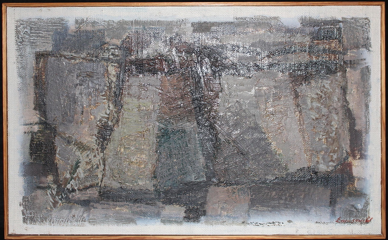 ERIK EMSON. olja på pannå, " block i berget " signerad och daterad 1961.