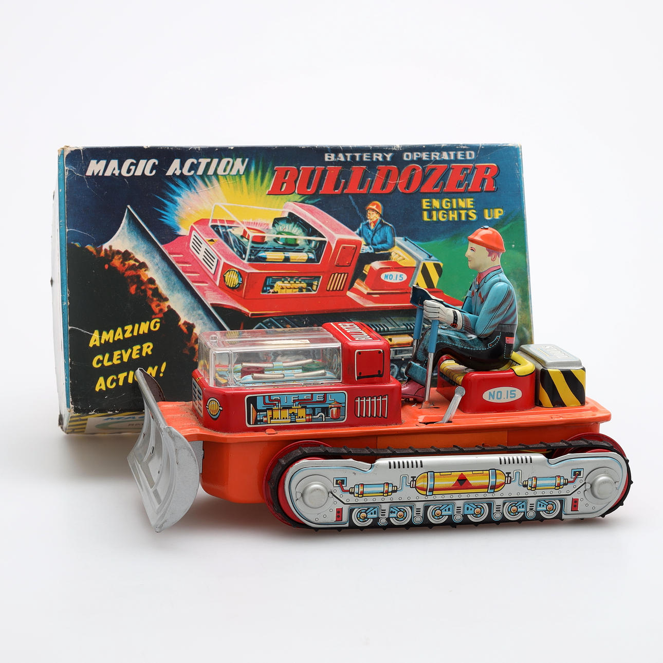 MAGIC ACTION BULLDOZER, metal toy, Japan, 1960s. Toys - Toys