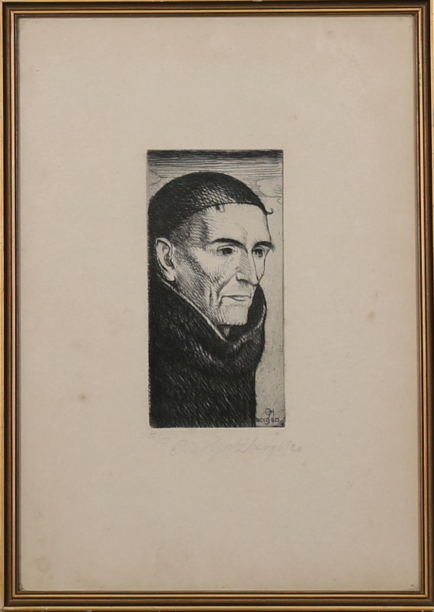 OLLE HJORTSBERG. Ansikte, etsning, signerad, numrerad VI/VI samt daterad 1920.