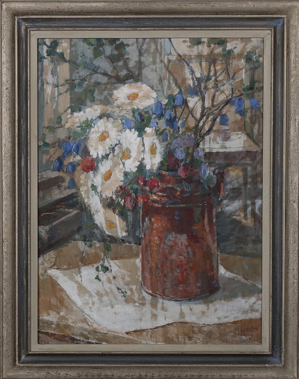 NILS HANSSON. Olja på pannå, blomster stilleben, signerad NH.