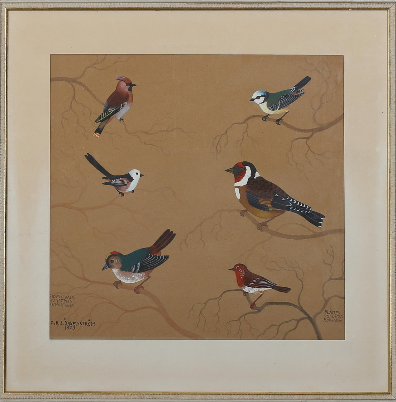 CARL R LÖWENSTRÖM. Gouache, fåglar, signerad C.R. Löwenström samt daterad 1959.