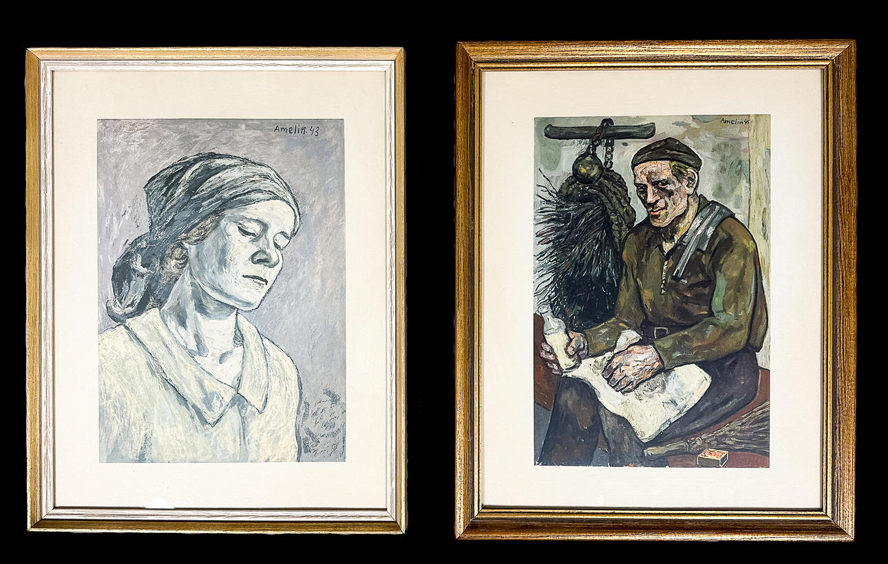 ALBIN AMELIN. TRYCK, efter, signerad, 2 st daterad-43 & 45.