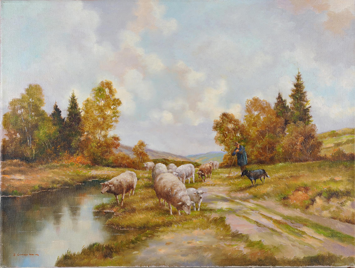 EUGEN OTTERBACH. Shepherd vilar med sin flock.