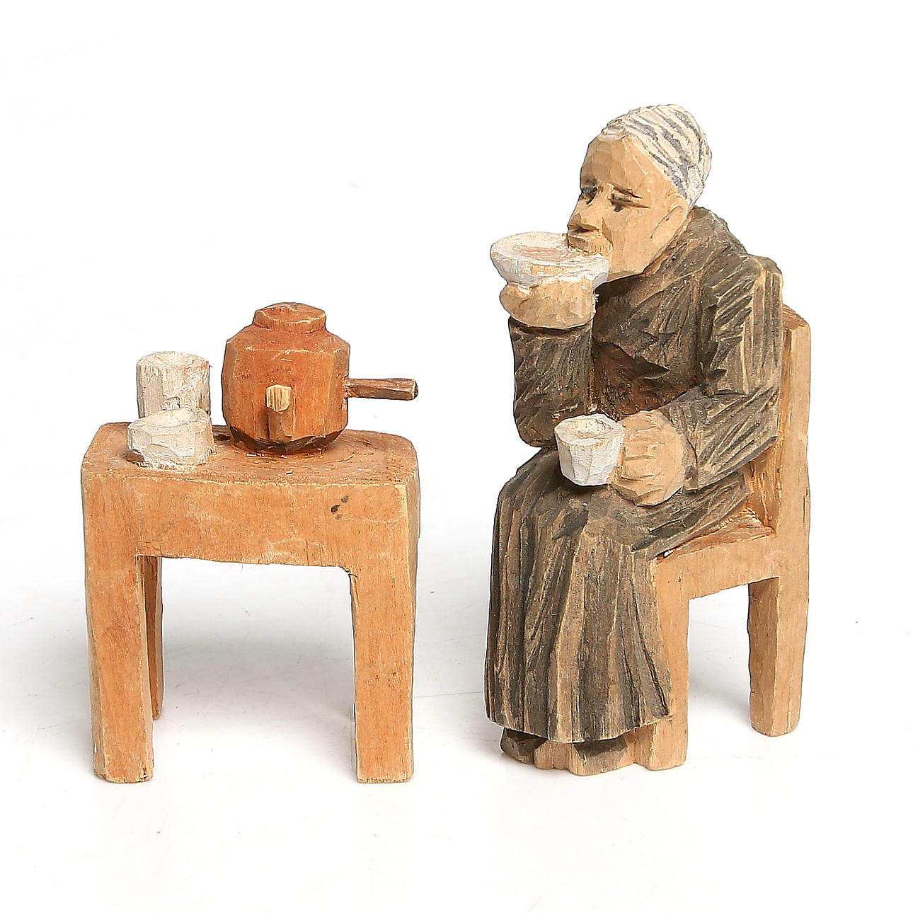 IDA MALM. Skulptur, 2 delar, kafferep, skuret och bemålat trä. Signerad.