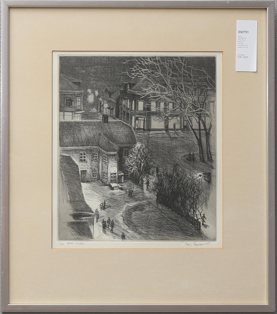 MATS ARONSSON. "Efter filmen", Etsning, signerad, numrerad 5/40, daterad -85.