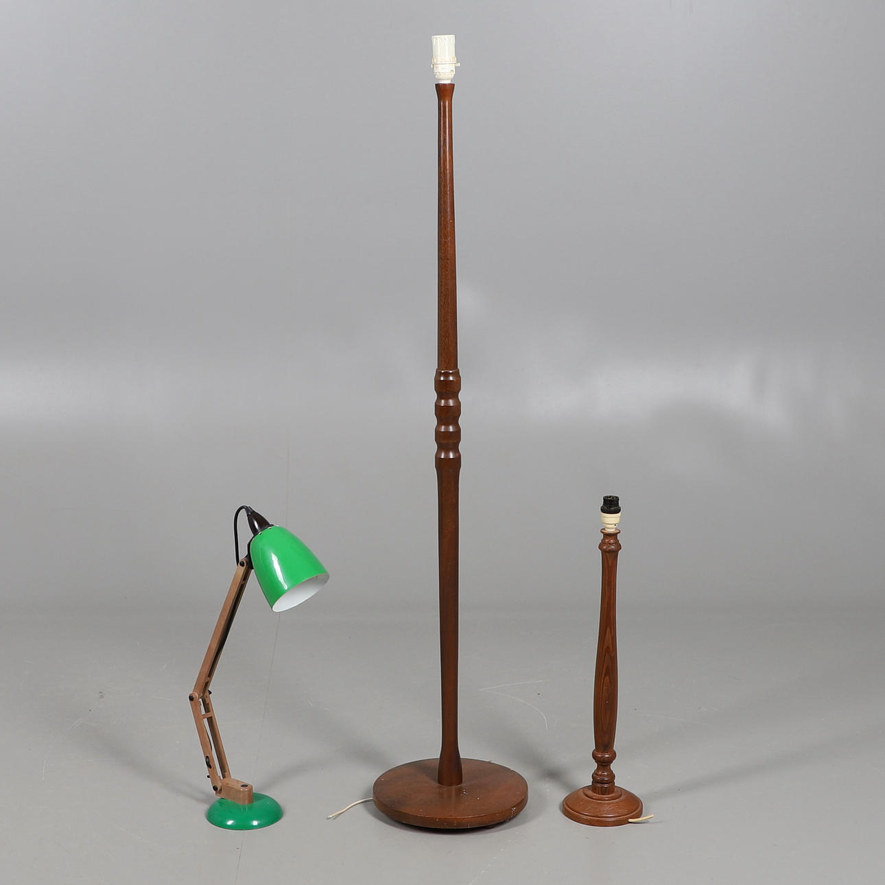 A LAMP STANDARD, ANGLEPOISE LAMP AND TABLE LAMP.