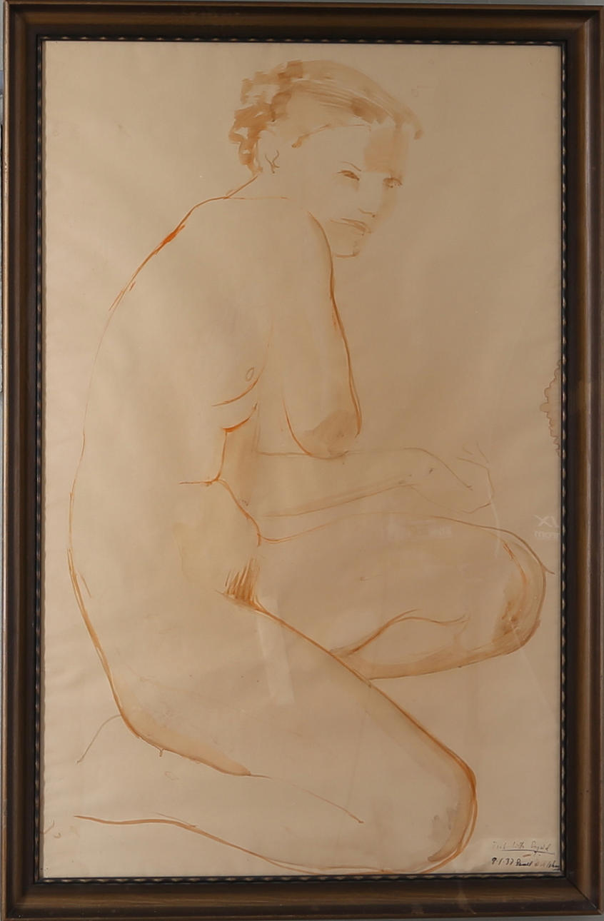 EWALD DAHLSKOG. Nakenstudie, blandteknik, signerad och daterad 1937.