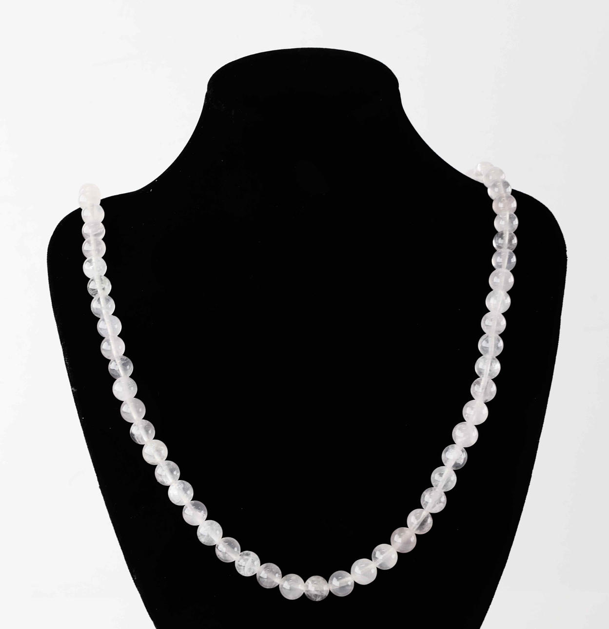 COLLIER, rosenkvarts, Kristaller, silverlås.