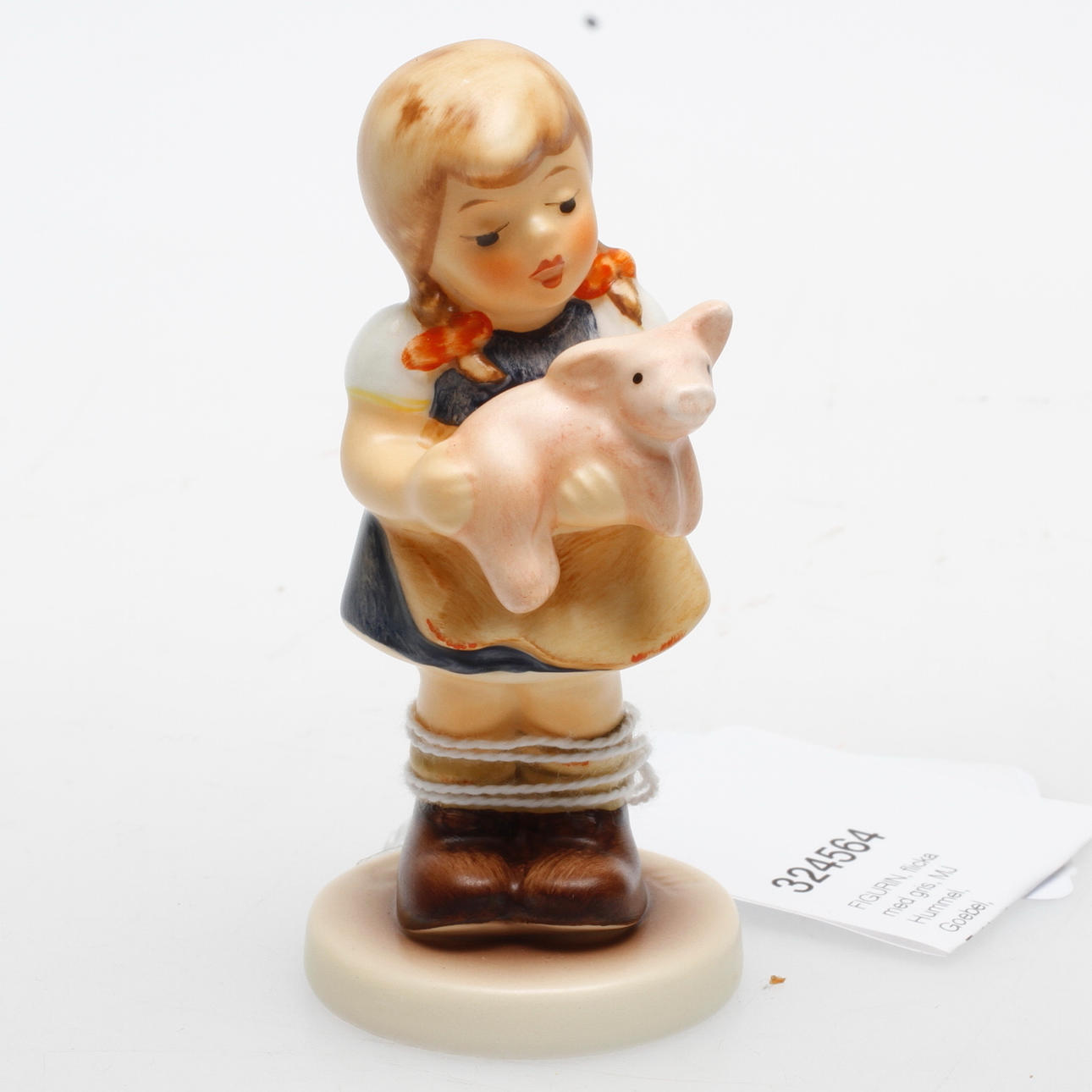 FIGURIN, flicka med gris, MJ Hummel, Goebel, Tyskland.