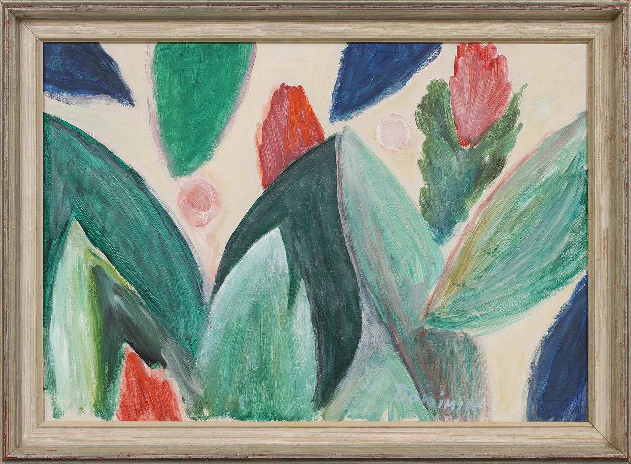 TADEUSZ DOMINIK. Komposition, olja på duk, signerad.