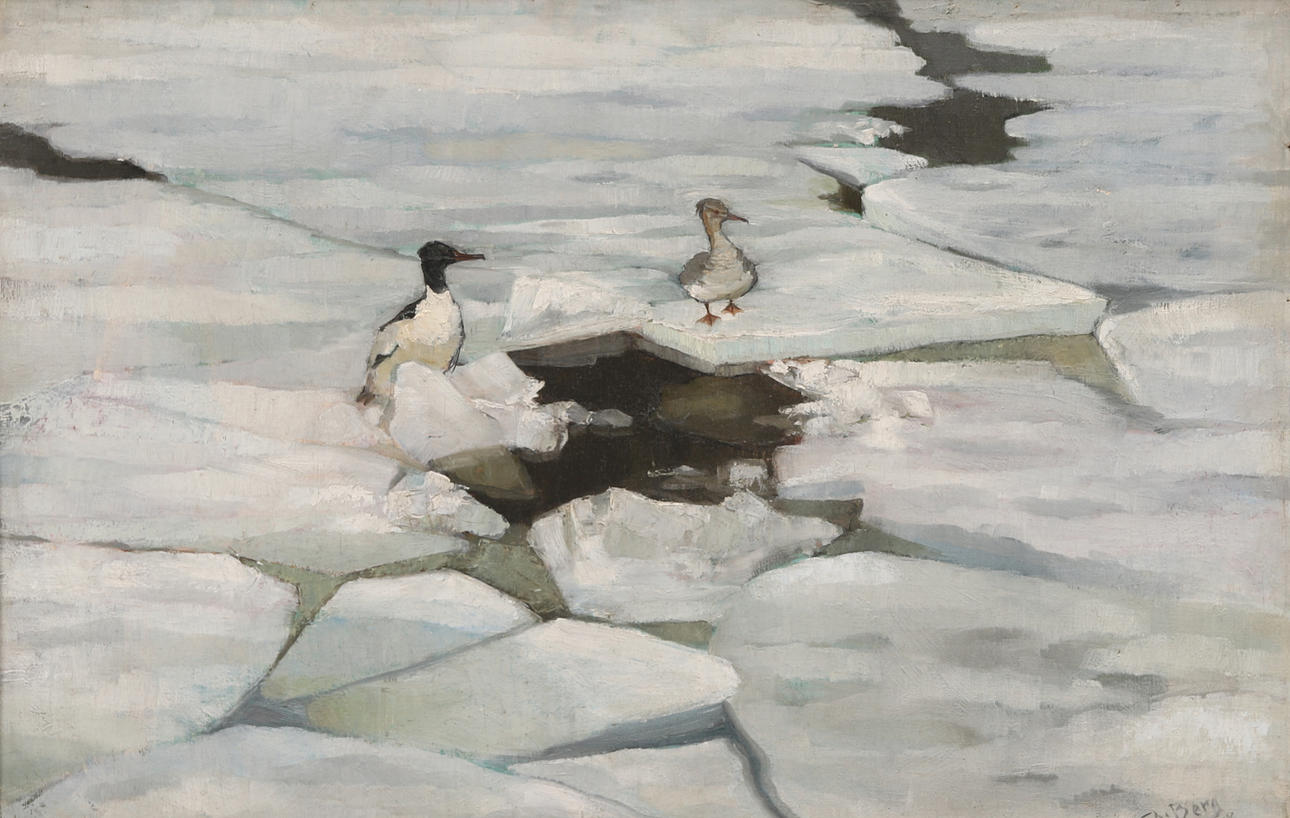 OIDENTIFIERAD KONSTNÄR. SCHABER AUF EISSCHOLLEN, signiert Ch Berg, dat.18.