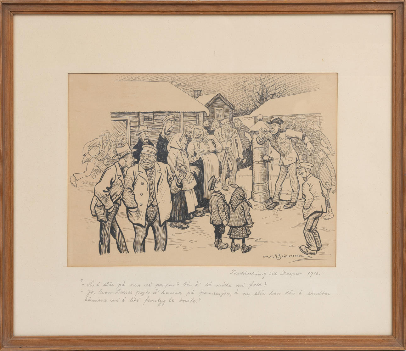 AXEL BÄCKMAN (1868-1941). Tuschteckning, sign.
