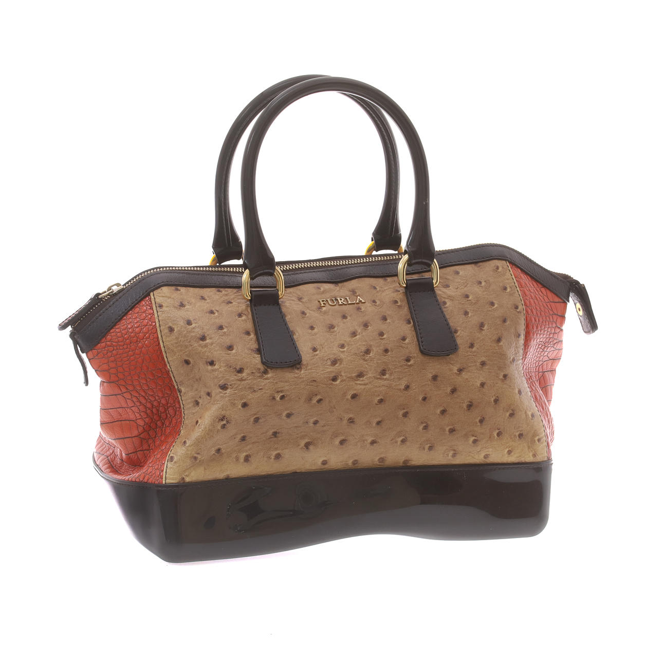 FURLA. EINE HANDTASCHE AUS KÜNSTLICHEM STRAUSSENLEDER.