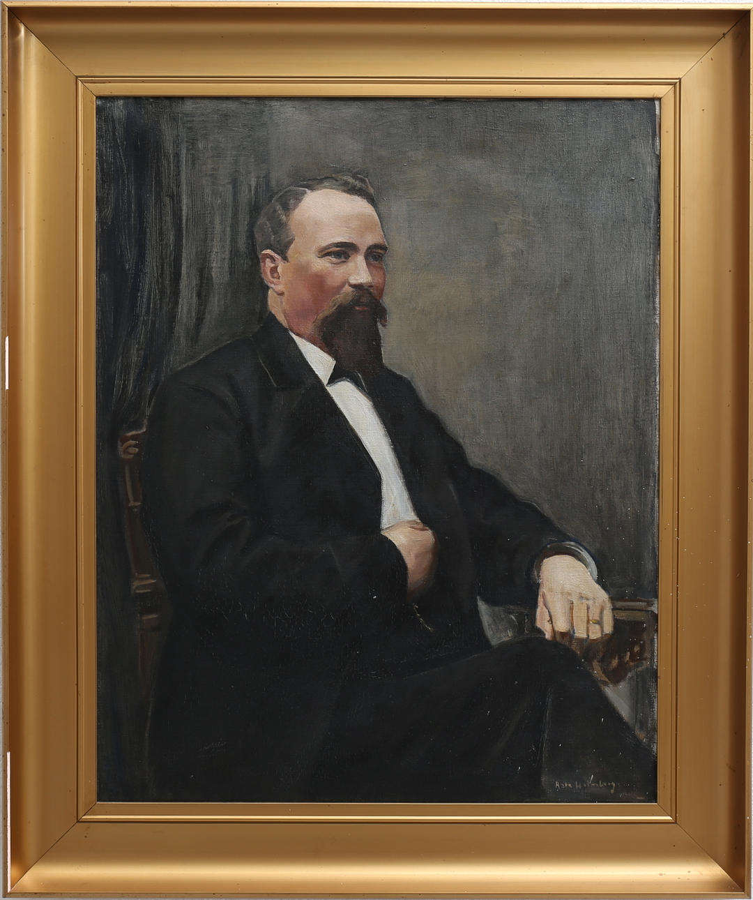 ASTA HOLMBERG. Mansporträtt. Olja på duk, signerad.