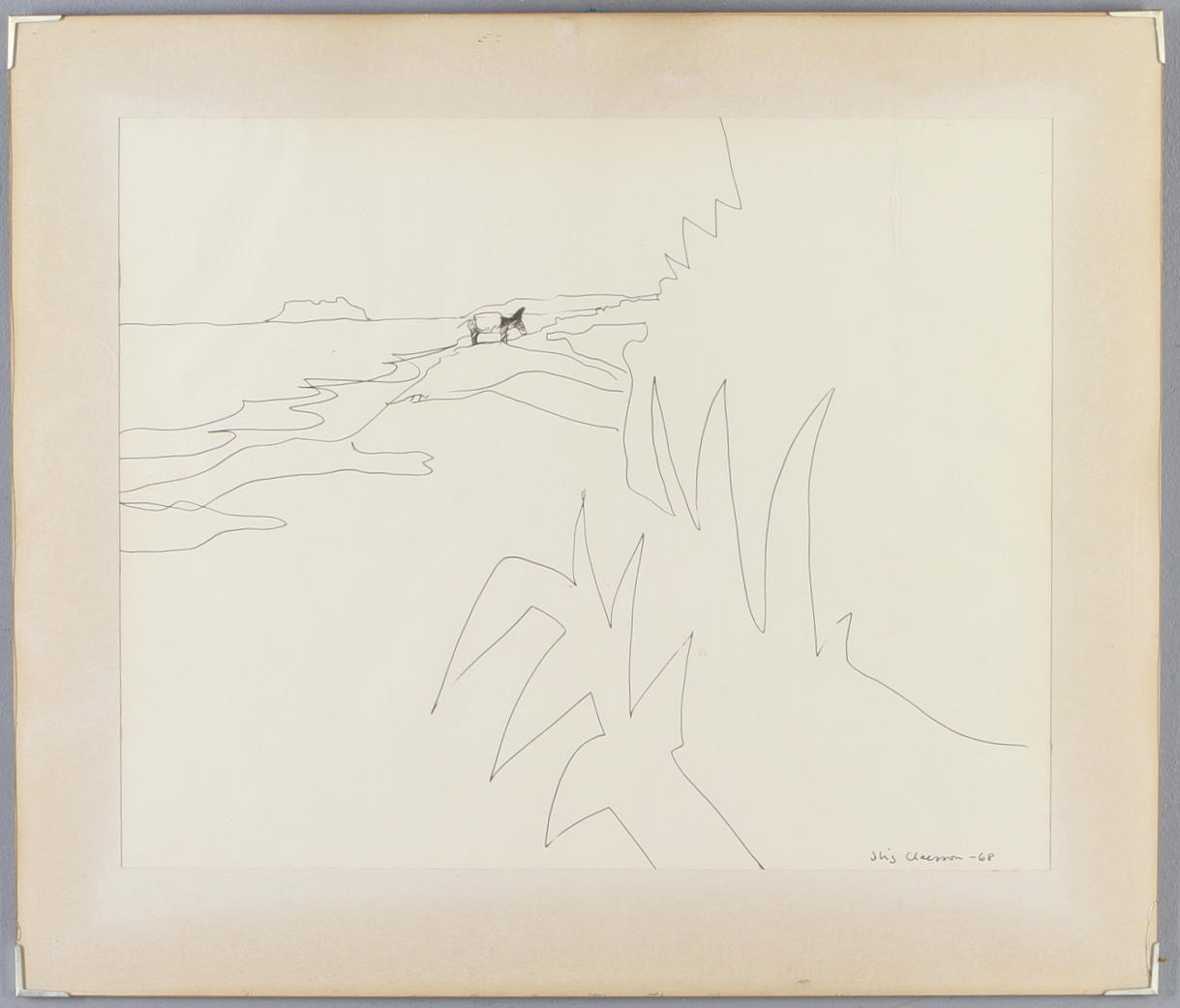 STIG CLAESSON (SLAS). Landskap med åsna, tuschteckning, signerad samt daterad -68.