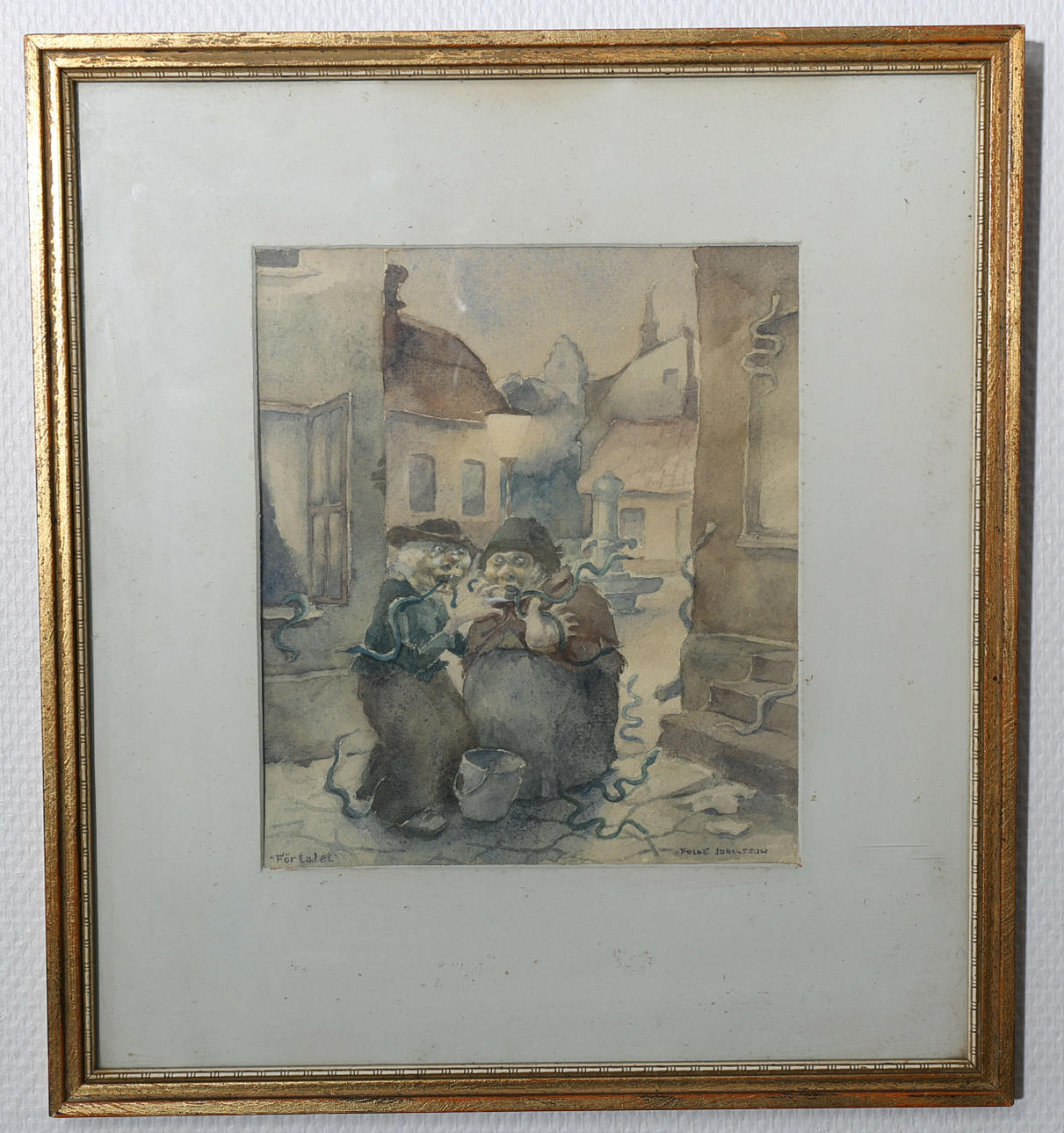 FOLKE JOHANSSON. Akvarell, "Förtalet", signerad.