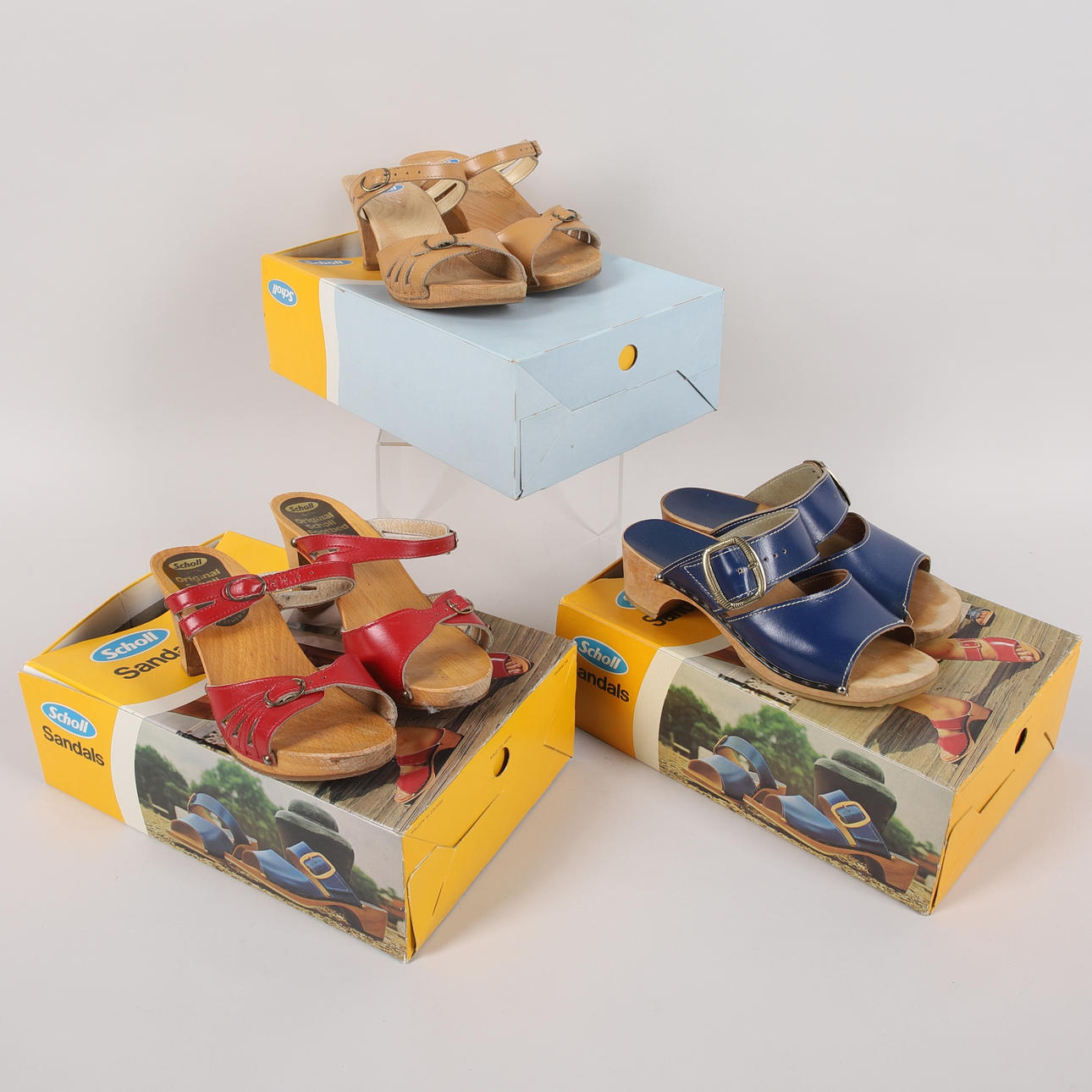 SANDALER, 3 par, træ & læder, Scholl, str. 35.