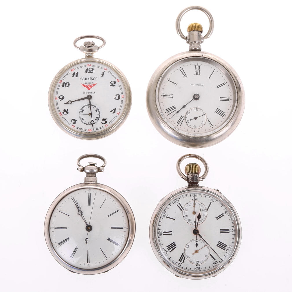 FICKUR, 4 st, bl a Waltham, USA, Serkisof, USSR, 1800-/1900-tal.