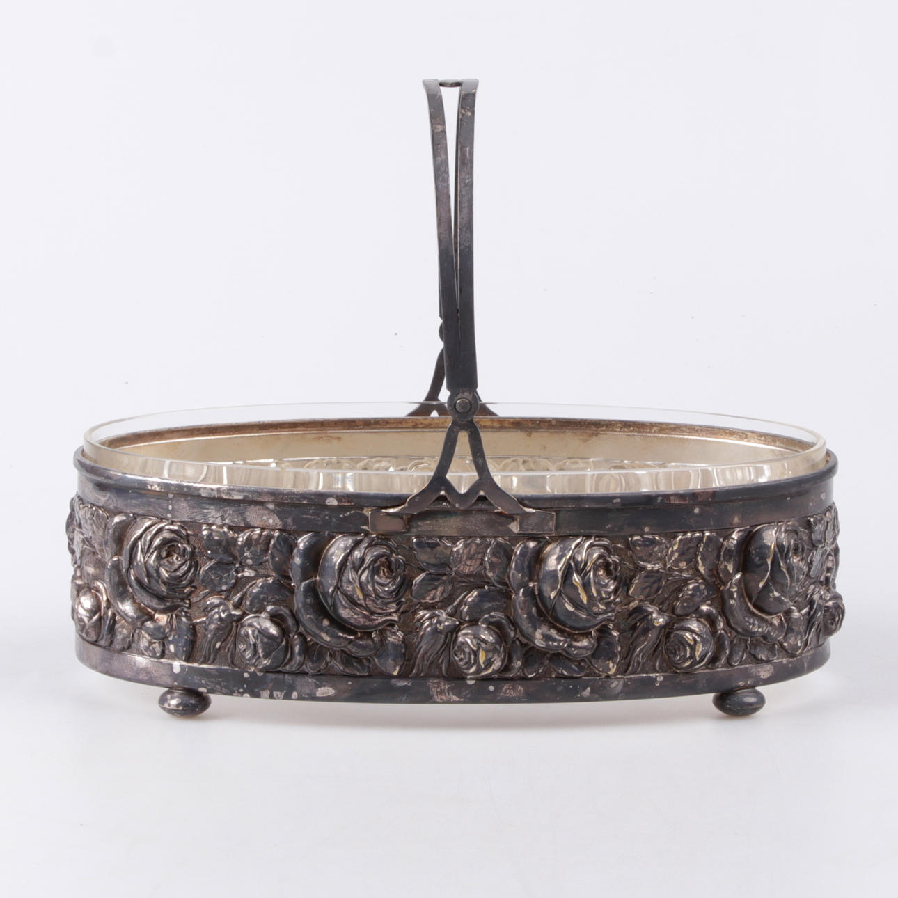 JARDINJÄR, nysilver, med glasinsats, 1900-talets mitt.