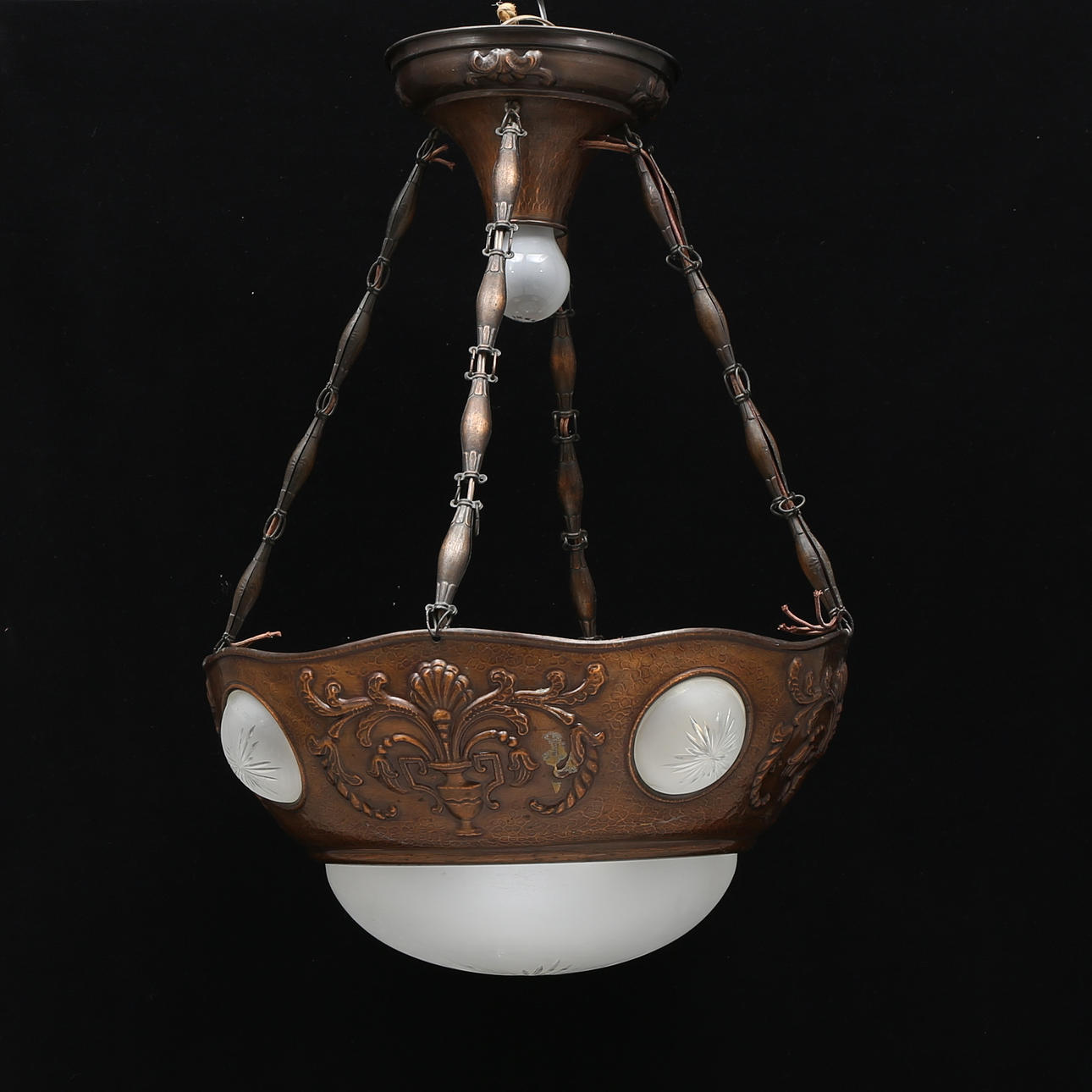 TAKLAMPA, glas/koppar, jugend,1900-talets första hälft.