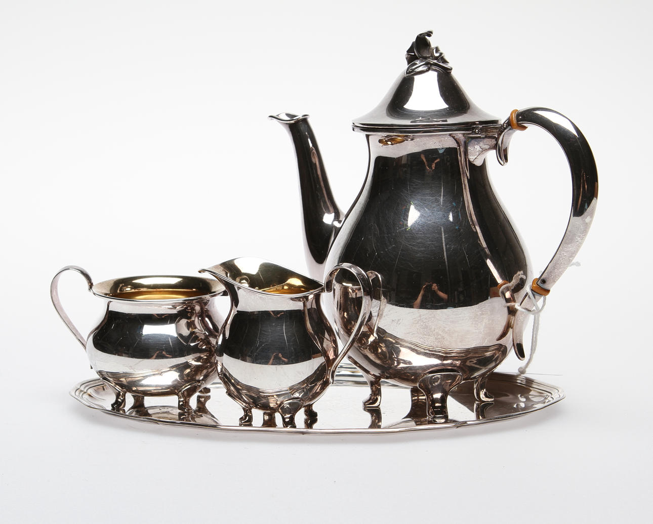 MOCCASERVIS på bricka, 4 delar SILVER 1949.MGAB.