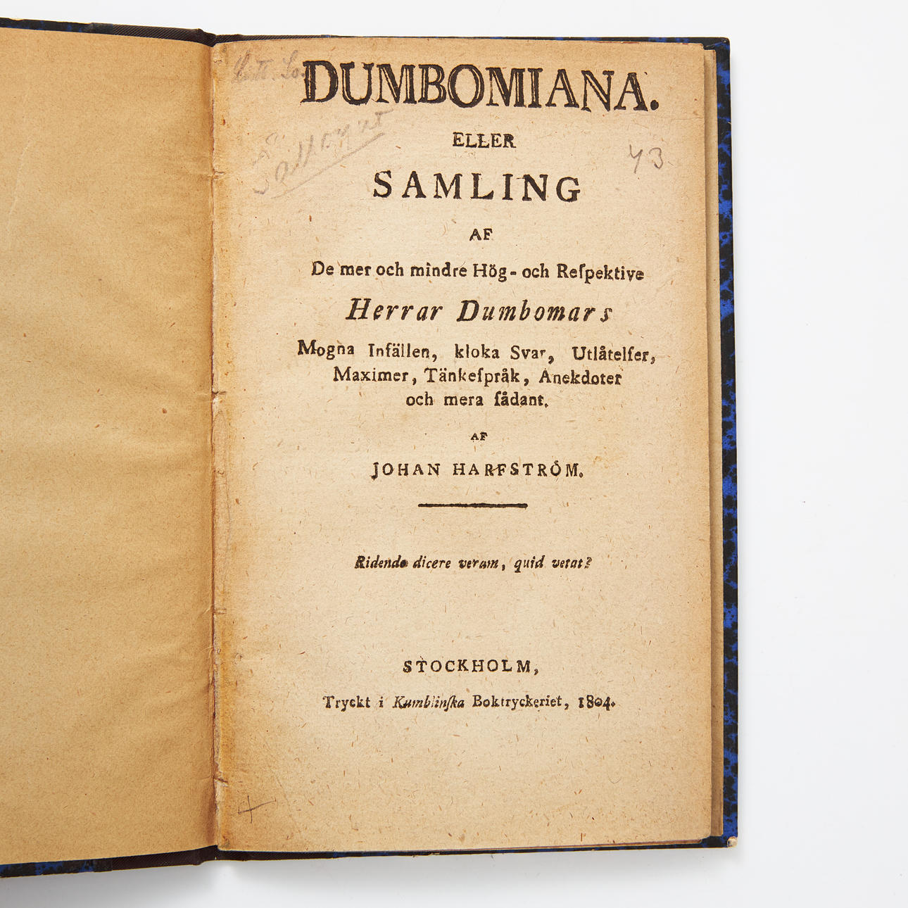 HARFSTRÖMIN EPÄTAVALLINEN DUMBOMIANA 1804.