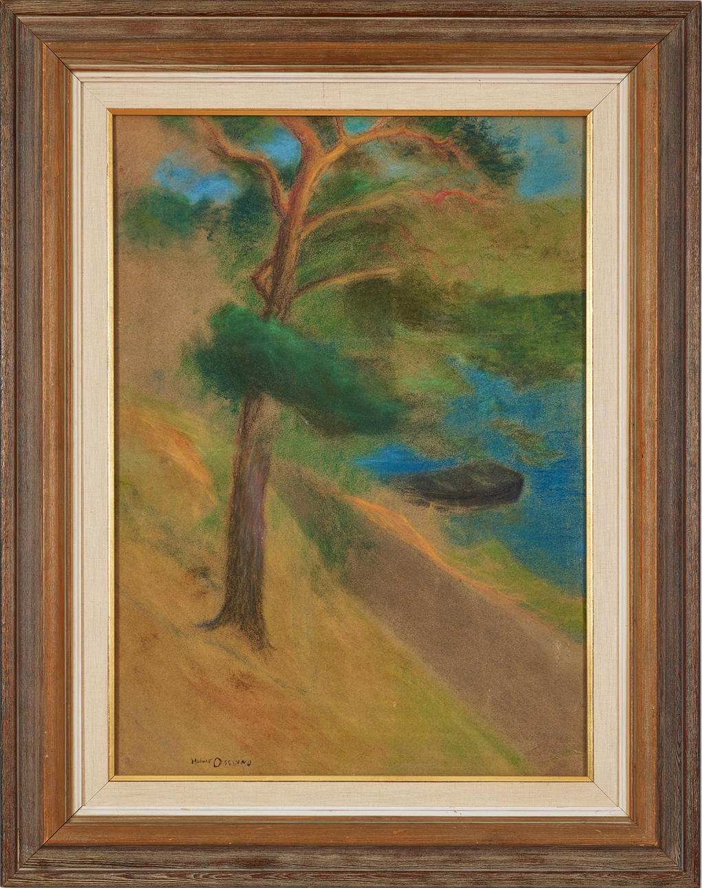 HELMER OSSLUND. Seenlandschaft mit Eiche.