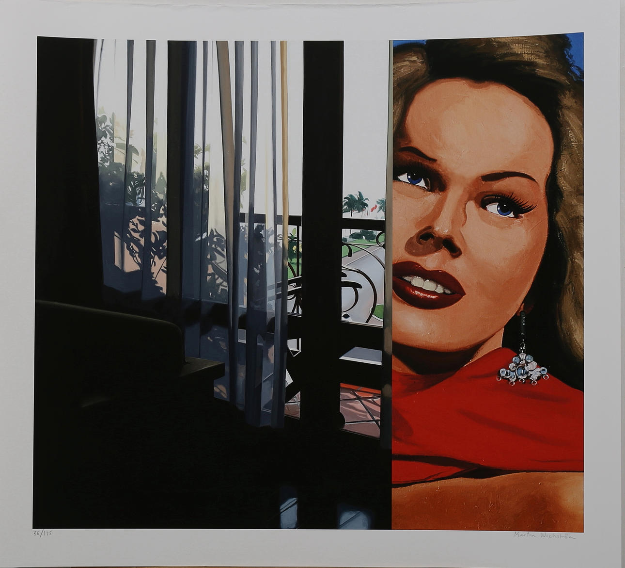 MARTIN VIKSTRÖM. Kvinna i fönster, färglitografi nr 86/175, signerad.