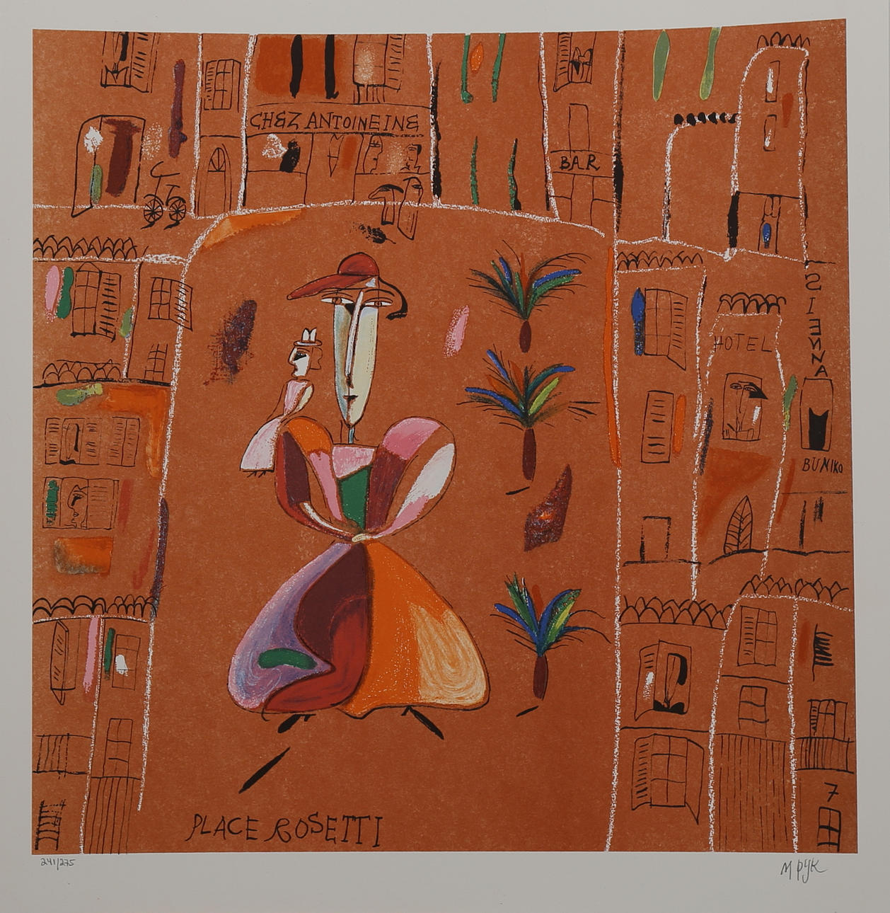 MADELEINE PYK. Place Rosetti, färglitografi, signerad M Pyk.