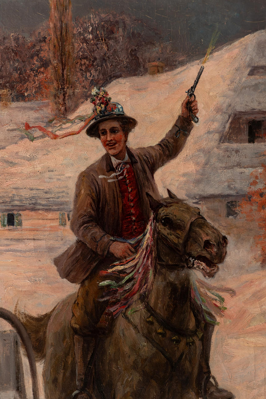 PJOTR C. STOJANOW (18571957). Bröllopssläde på vintern. Konst Måleri