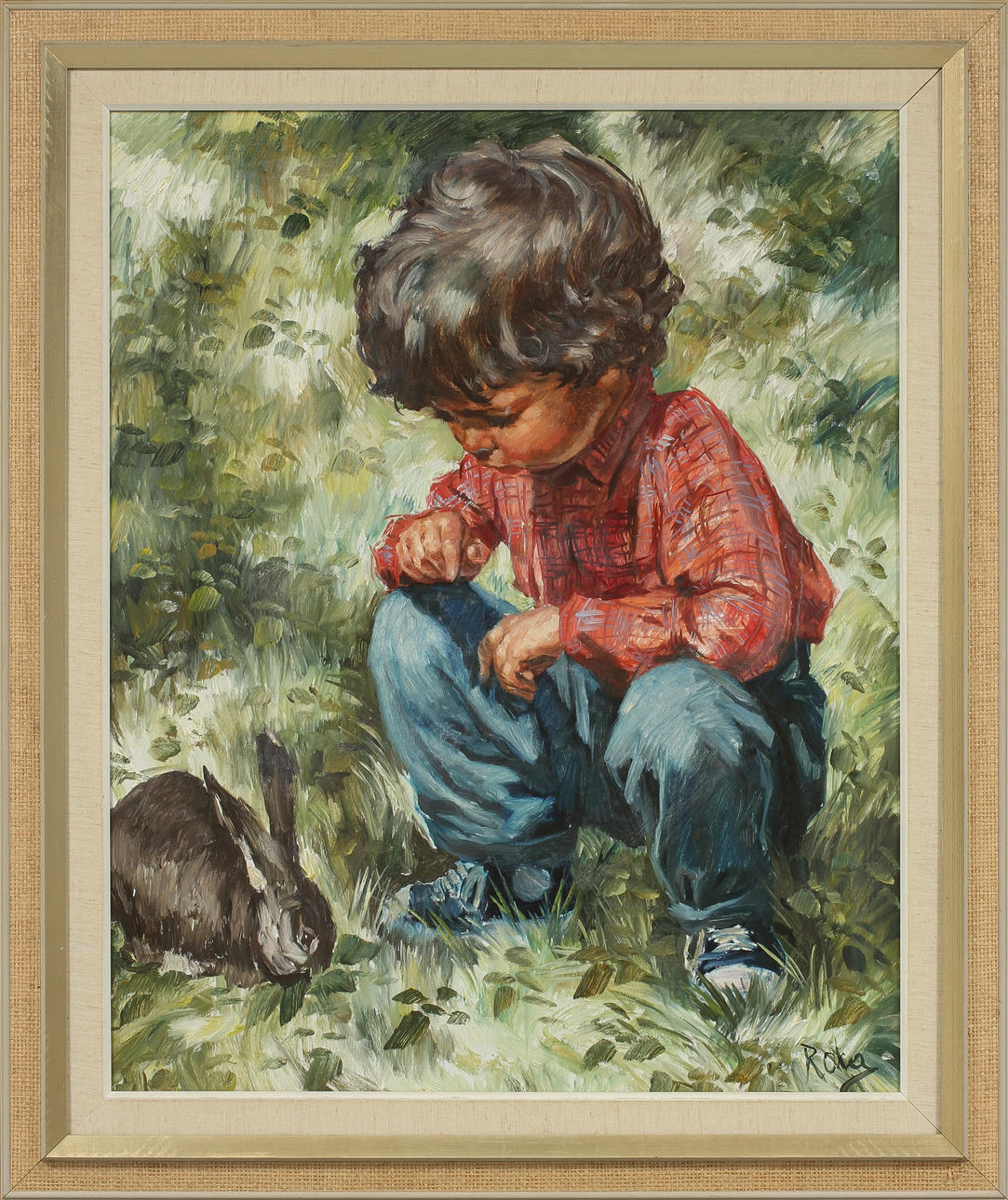 CHARLES ROKA. Pojke med kanin, olja på duk, signerad.