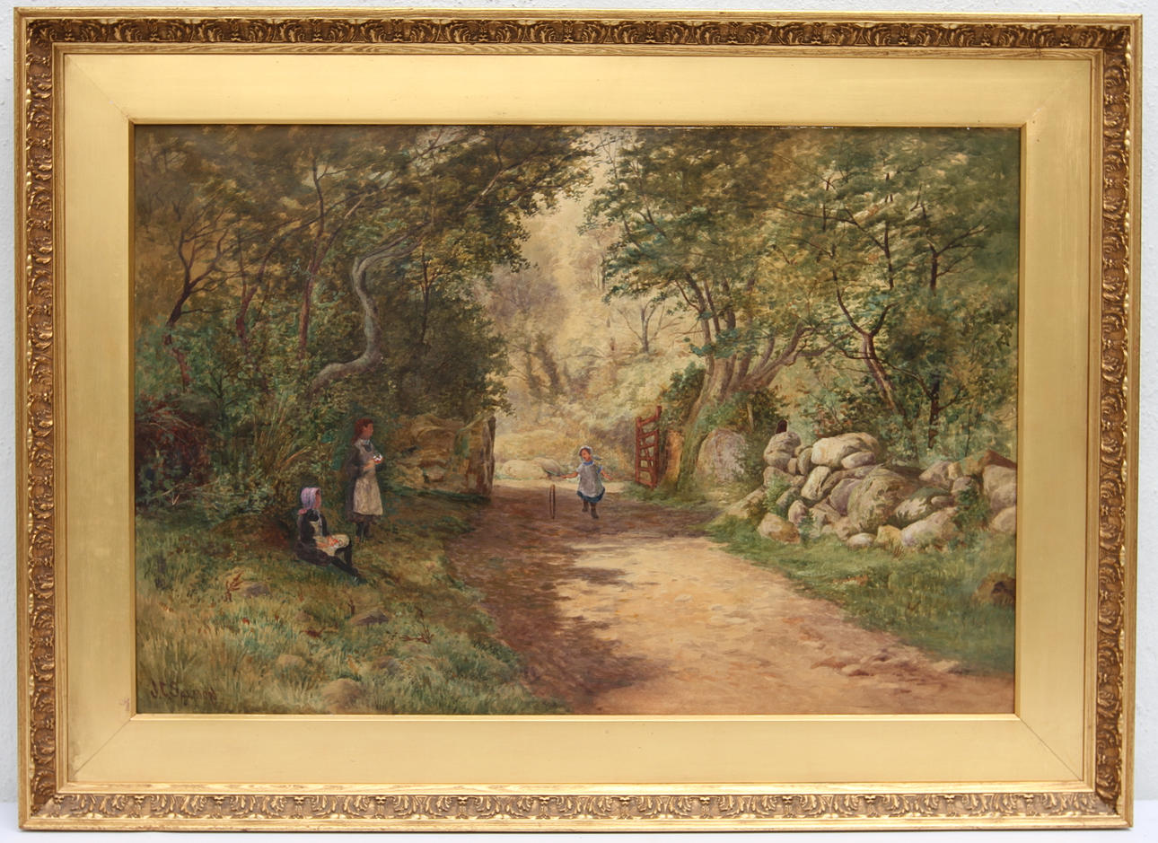 JOHN C SALMON. Parkmotiv med barn. Akvarell, signerad.