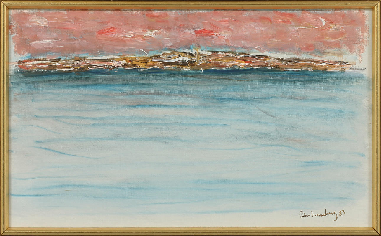 PETER LAMBERG. "Strandparti", olja på duk, signerad och daterad 83.