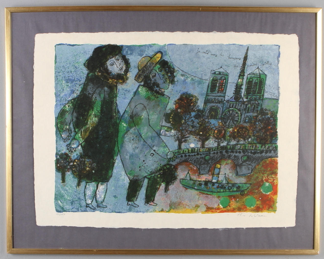 THEO TOBIASSE. "Je vais vers les hommes des grandes villes", färglitografi på japanpapper, signerad och numrerad 135/150.