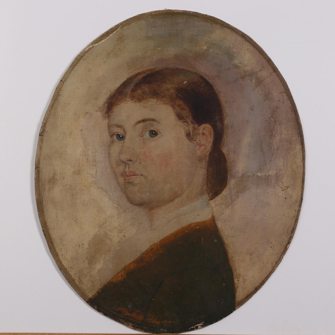 ALBERT SAMUEL ANKER. Attributed to. Portrait, oil on oval cardboard Board, unsigned.