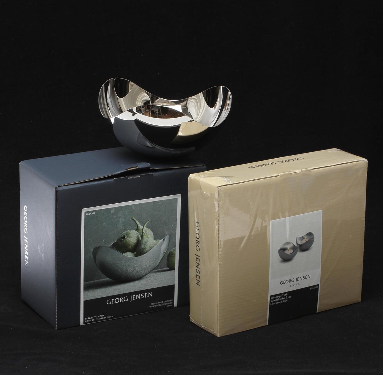 SKÅL och LJUSLYKTOR, 1 par, "Bloom", Helle Damkjaer för George Jensen, 2000-tal.
