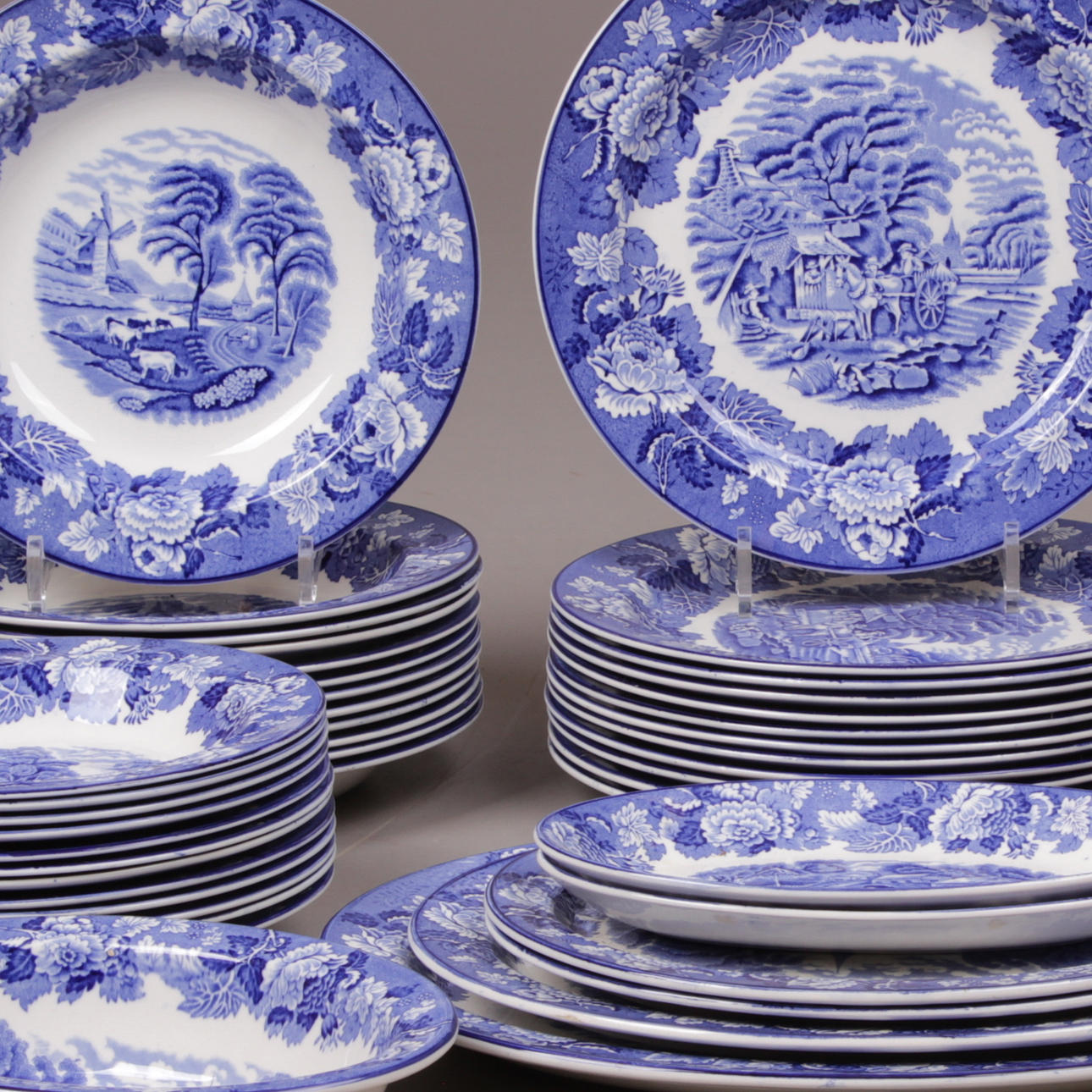 MATSERVIS, 69 delar, porslin, "English Scenery", Enoch Woods, Wood & Son, England.