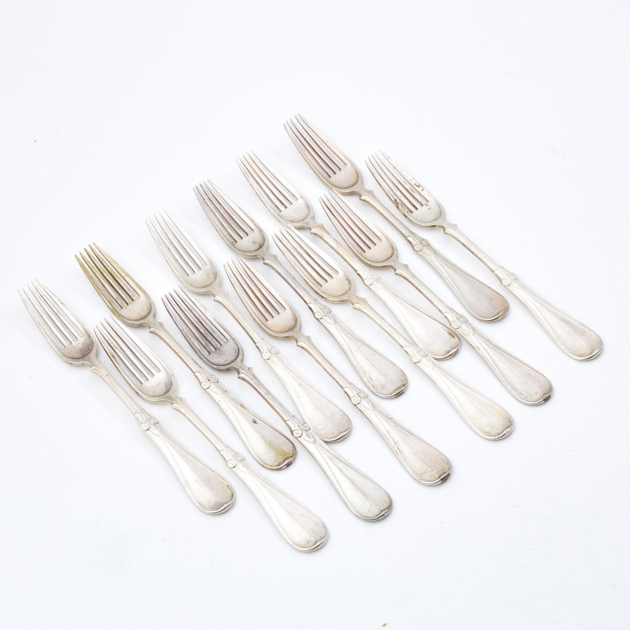 DESSERTGABELN, 12 Stück, Silber, W Christensen, Dänemark, Stempel.