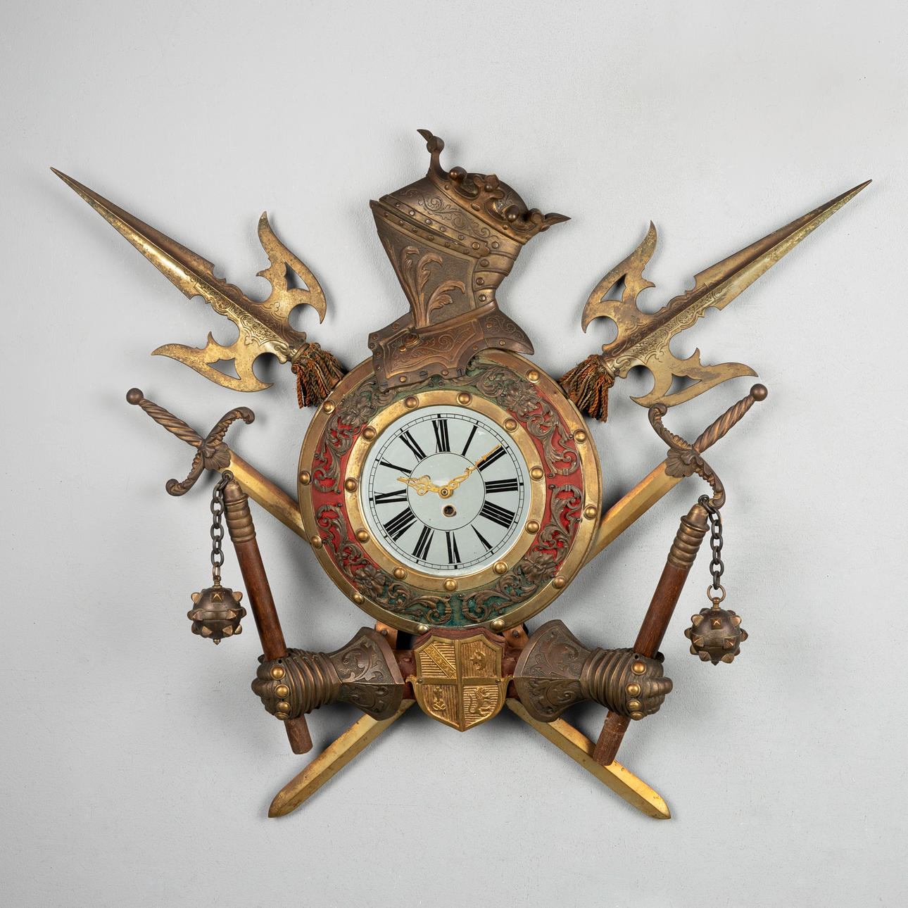 MAGNIFICENT WALL CLOCK, Chivalry/Heraldic - style, late 19th century ...