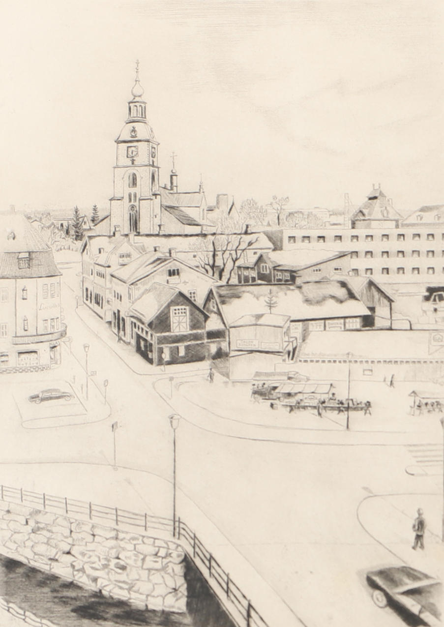 RAGNAR HEDBERG. “Fisktorget”, etching, signed.