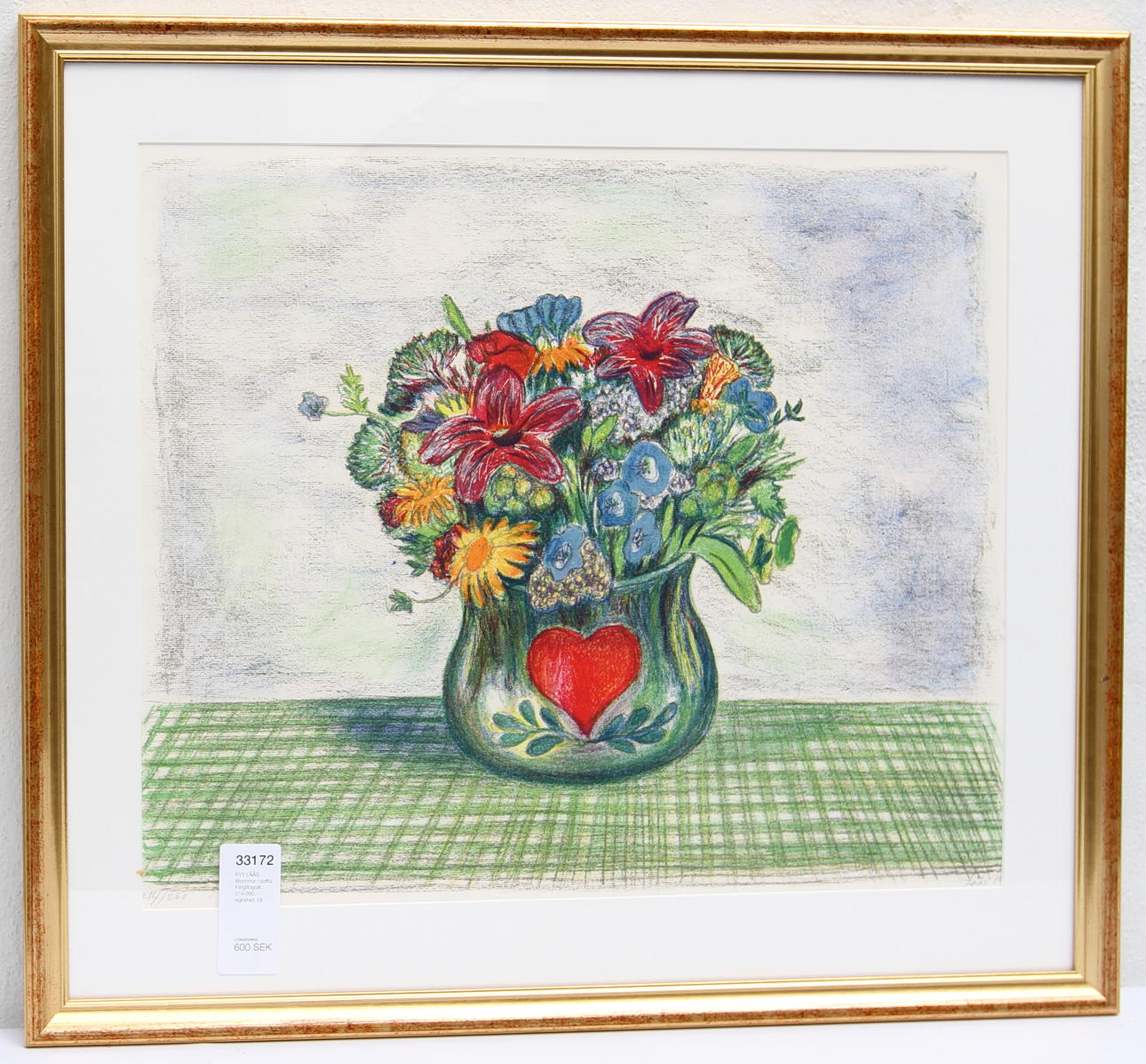 EVY LÅÅS. Blommor i potta. Färglitografi, 214/260, signerad.