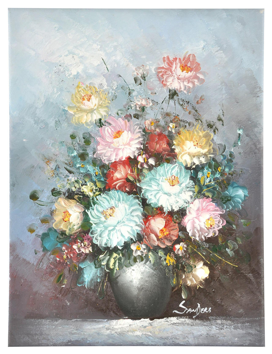 SIGNIERT SANDERS. Stilleben. Blommande ringblommor.