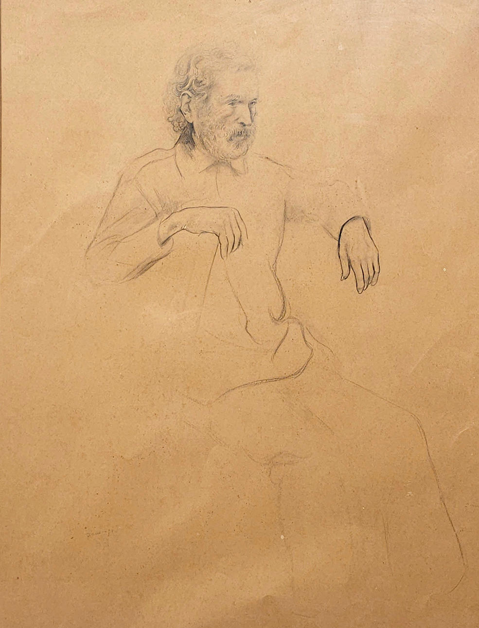 ANONYM. BLYANTSTEGNING. GAMMEL MAND.