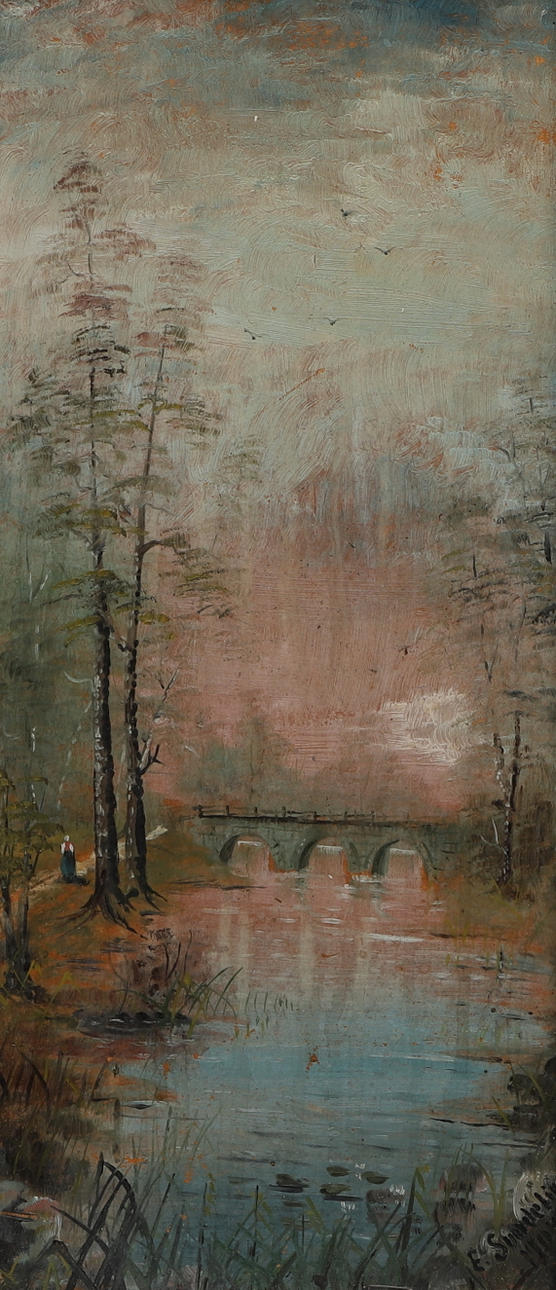 OIDENTIFIERAD KONSTNÄR. Oil on panel, arch bridge, signed, E. Sundelin, 1904.