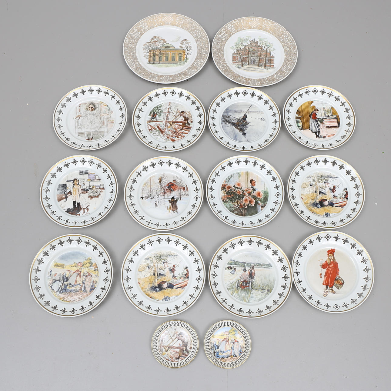 SAMLARTALLRIKAR, 16 st, efter Carl Larsson Bing & Gröndahl (14), samt "Portraits of Old Copenhagen (2) Royal Copenhagen Royal.