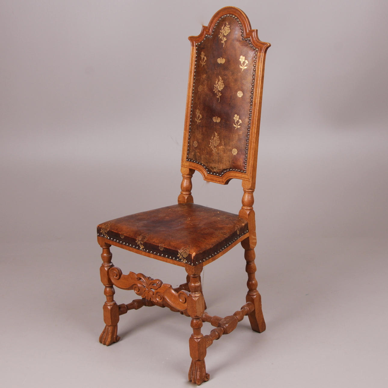 STOL, ek med gyllenläder, barockstil, 1900-tal.