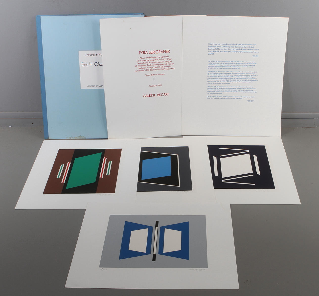ERIC H OLSON. "Fyra serigrafier", mapp med 4 serigrafier, signerade och numrerade 14/100.
