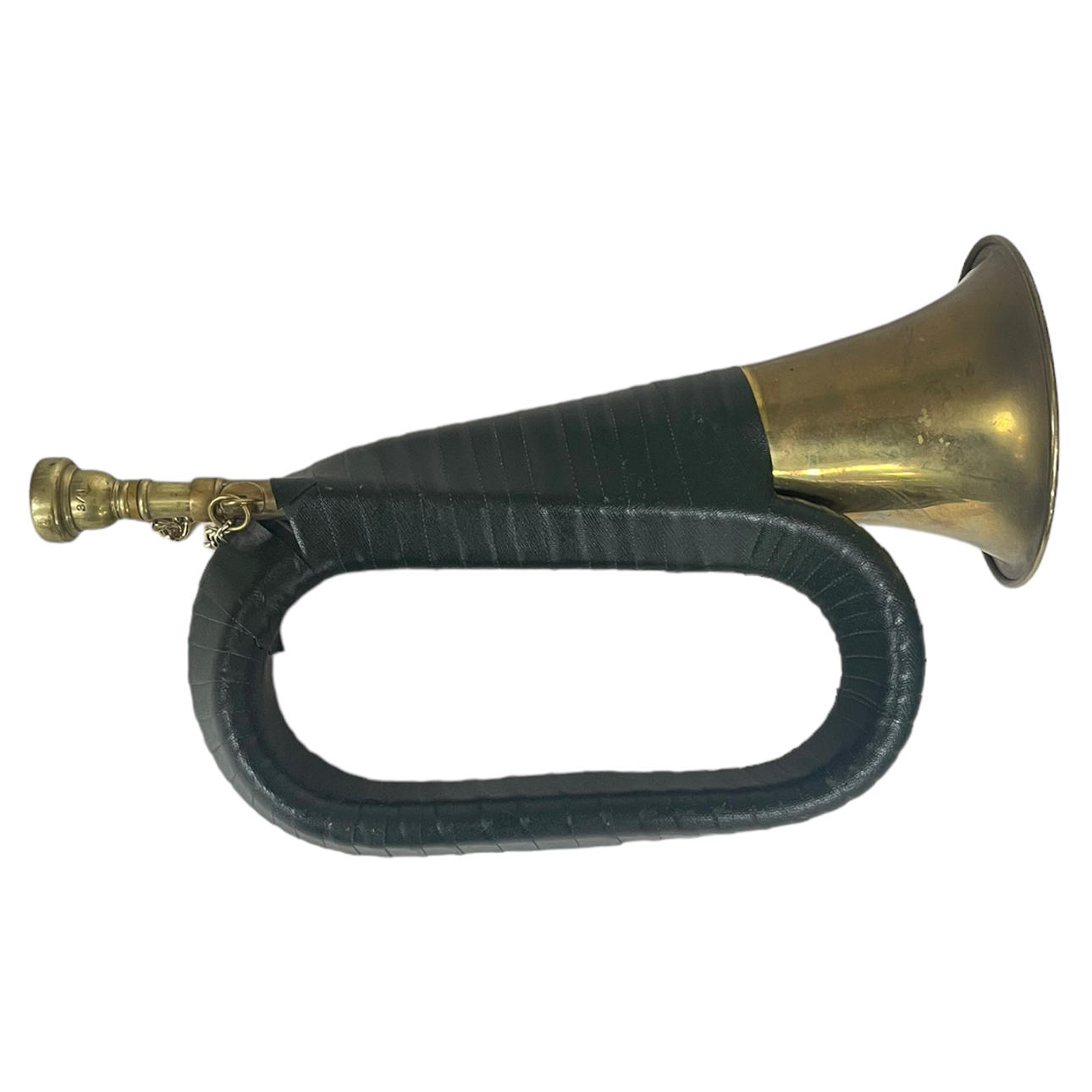 JÄGARHORN, mässing/läder, 1900-tal.