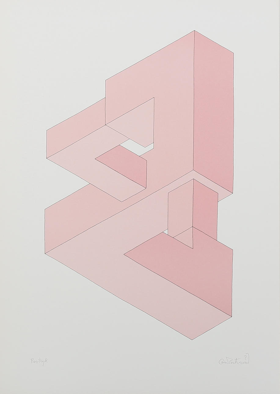 OSCAR REUTERSVÄRD. Omöjlig figur, färglitografi, provtryck, signerad.