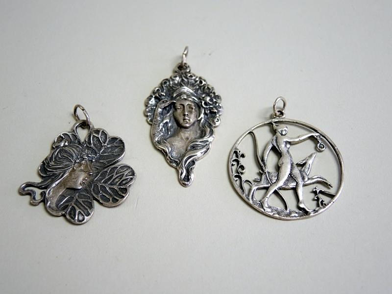 hängen, Art Nouveau, silver 925, 3 bitar.